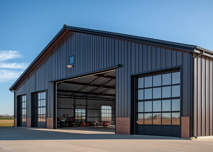 A commercial building with newly installed energy-efficient roofing panels.